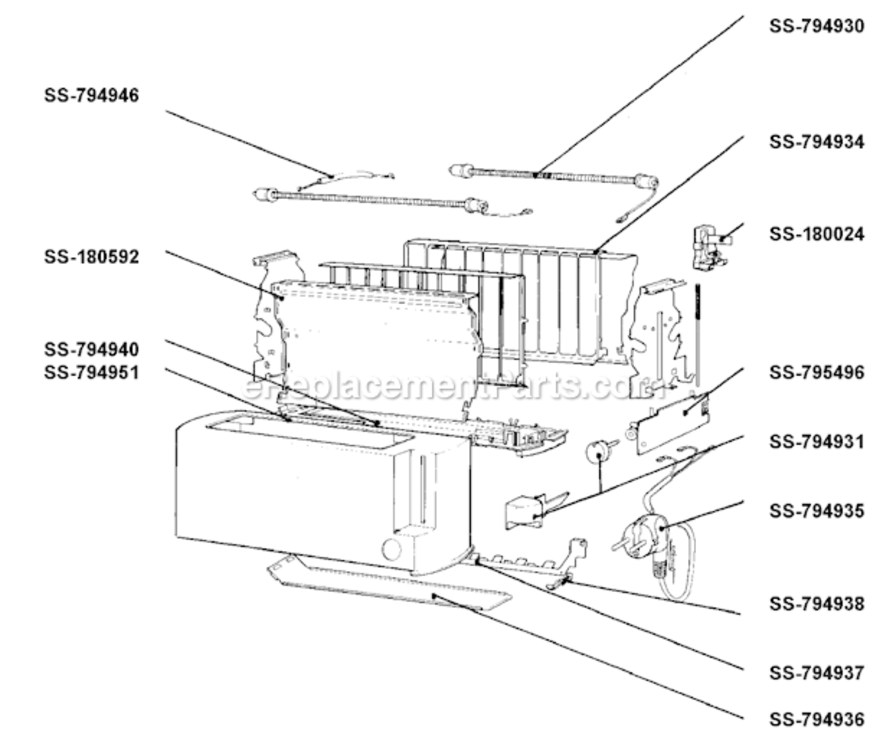 Page A Diagram and Parts List for 878041  T-Fal Toaster