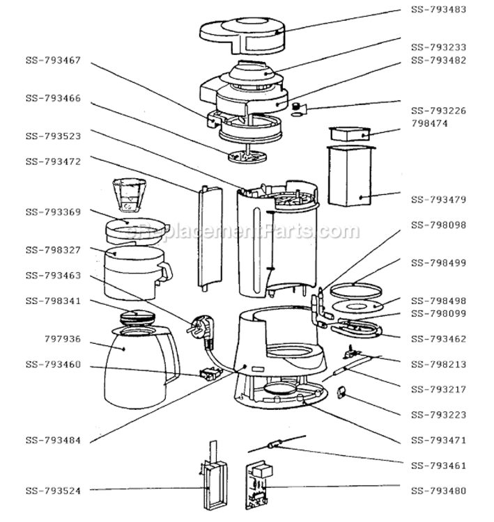 Page A Diagram and Parts List for 888444  T-Fal Coffee Maker