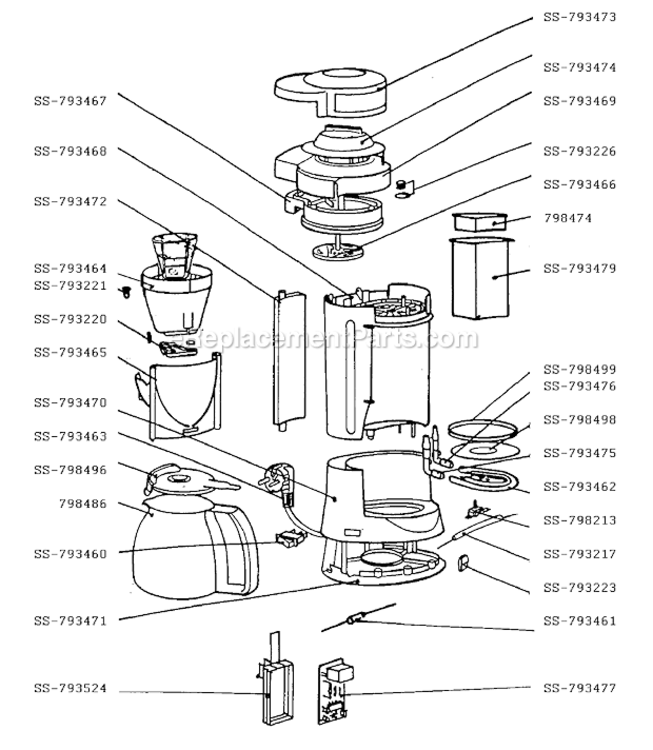Page A Diagram and Parts List for 888842  T-Fal Coffee Maker