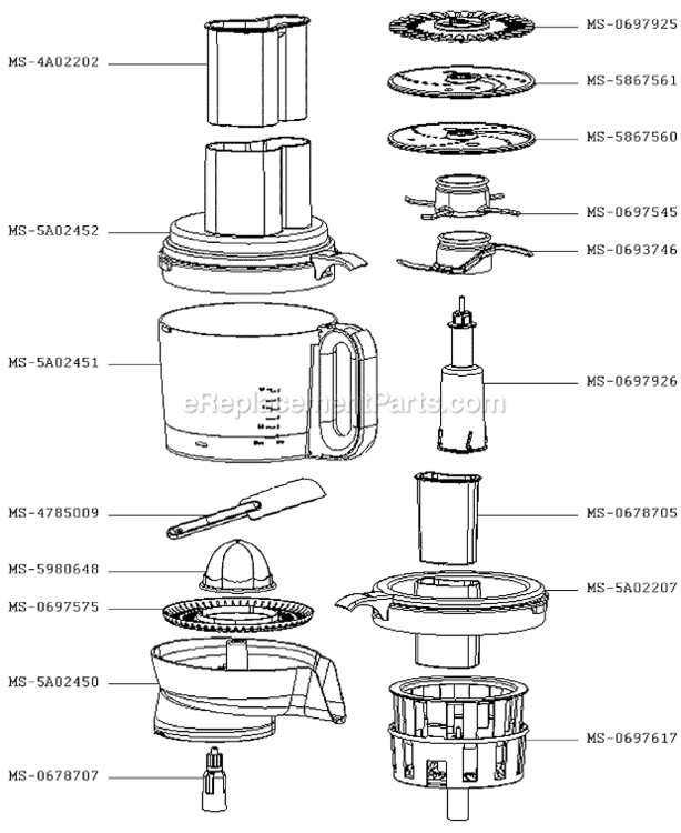 Page B Diagram and Parts List for FP412112/700  T-Fal Food Processor