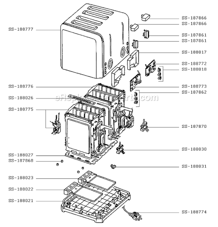 Page A Diagram and Parts List for TT545050/4Y  T-Fal Toaster