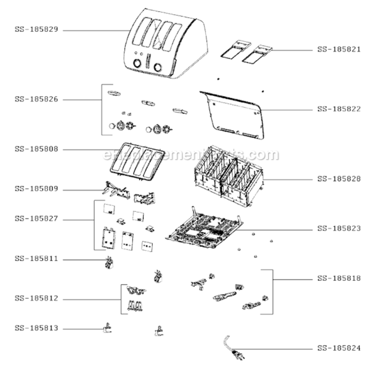 Page A Diagram and Parts List for TT746150/4Y  T-Fal Toaster