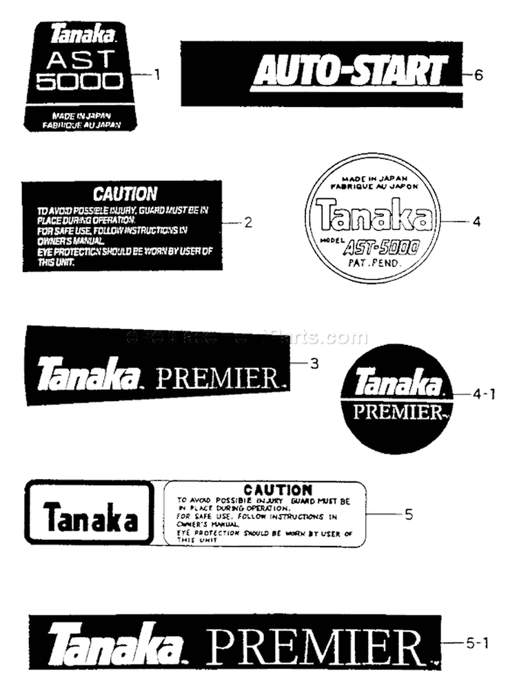 Page F Diagram and Parts List for AST-5000  Tanaka Trimmer
