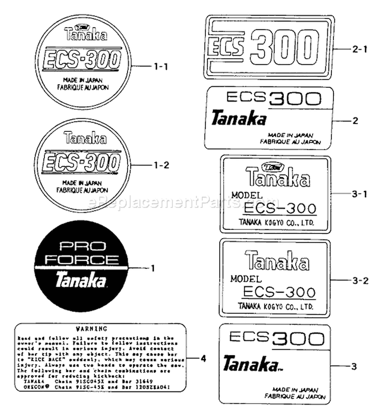 Page D Diagram and Parts List for ECS-300  Tanaka Chainsaw