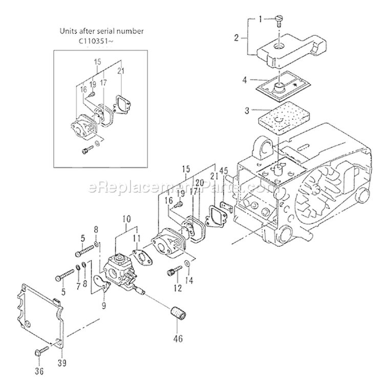 Page A Diagram and Parts List for ECS-3351B  Tanaka Chainsaw