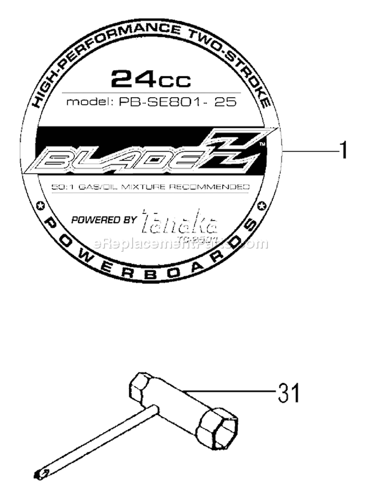Page E Diagram and Parts List for MOBY X 25cc Tanaka 