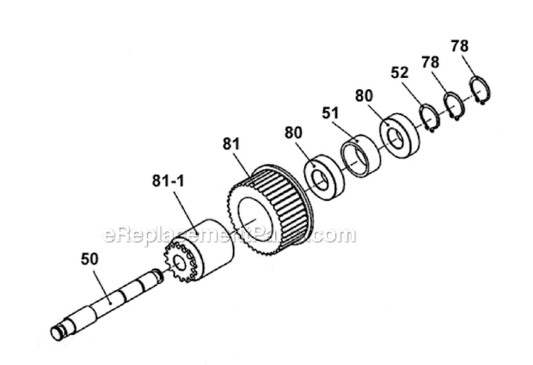 Shaft  Sprocket Diagram and Parts List for PB-SE801 Moby-X25 Tanaka Engine