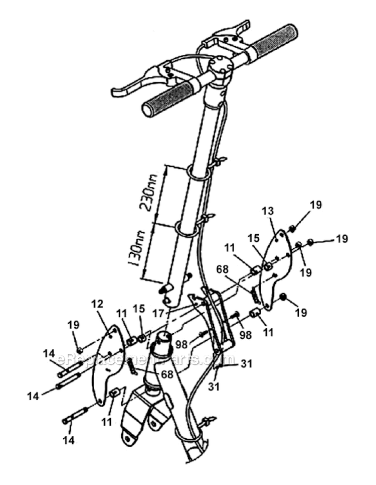 Head Pipe  Folding Handle Diagram and Parts List for PB-SE801 Moby-X25 Tanaka Engine