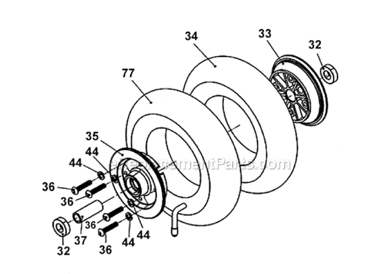 Front Wheel Diagram and Parts List for PB-SE801 Moby-X25 Tanaka Engine