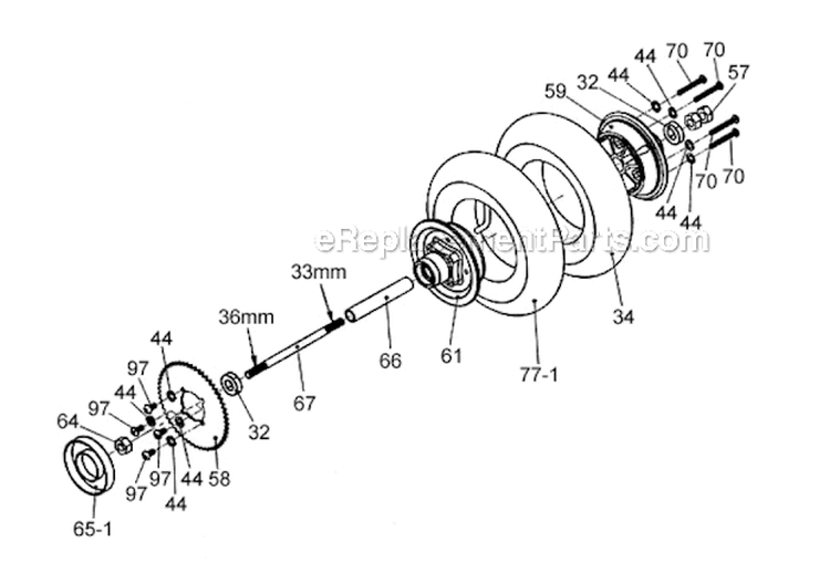 Rear Wheel Sprocket  Drum Diagram and Parts List for PB-SE801 Moby-X25 Tanaka Engine