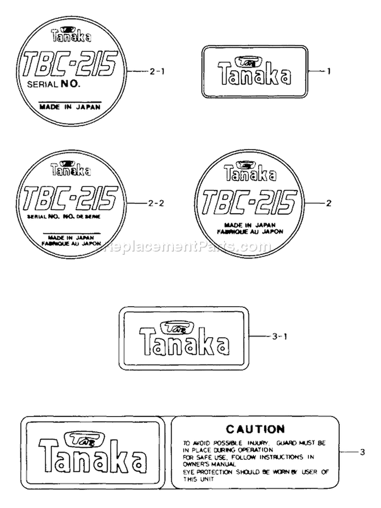 Page F Diagram and Parts List for TBC-215  Tanaka Trimmer