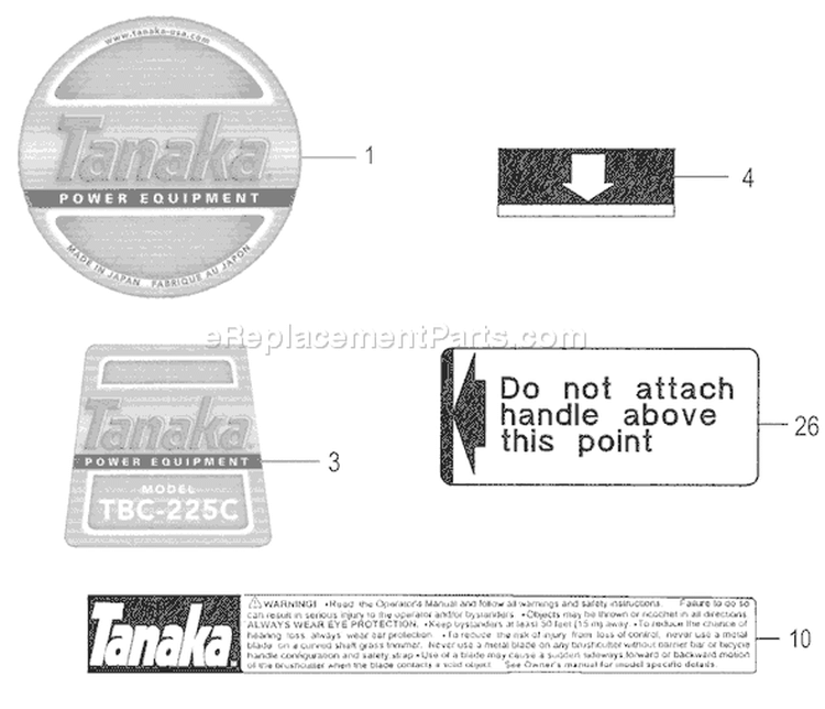Page F Diagram and Parts List for TBC-225C  Tanaka Trimmer