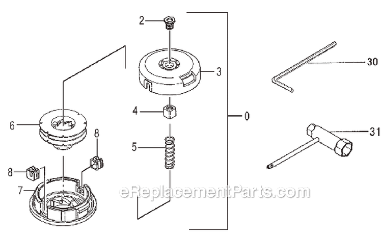Cutting Head And Tools Diagram and Parts List for TBC-230SF  Tanaka Trimmer