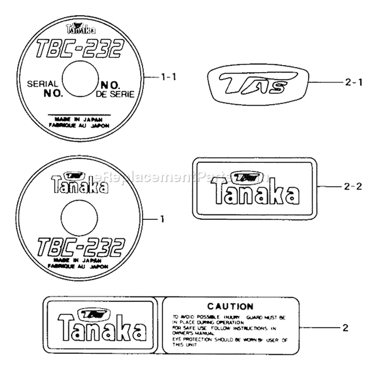 Page H Diagram and Parts List for TBC-232  Tanaka Trimmer