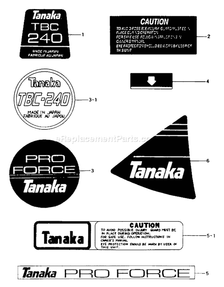 Page G Diagram and Parts List for TBC-240  Tanaka Trimmer