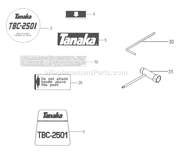 Page K Diagram and Parts List for TBC-2501H C263177 - C263752 Tanaka Trimmer
