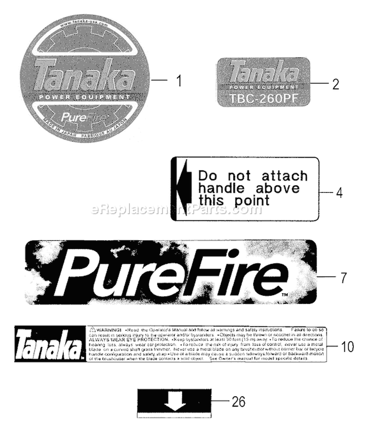 Page E Diagram and Parts List for TBC-260PFL  Tanaka Trimmer