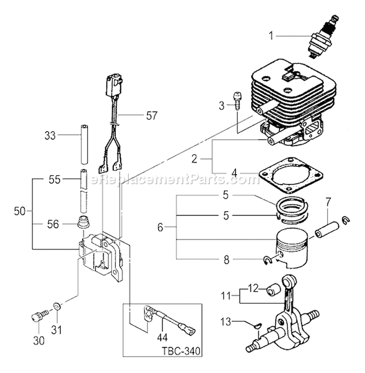 Page E Diagram and Parts List for TBC-340  Tanaka Trimmer