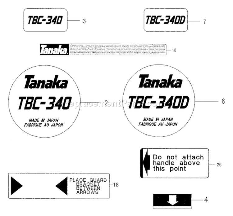 Page F Diagram and Parts List for TBC-340  Tanaka Trimmer