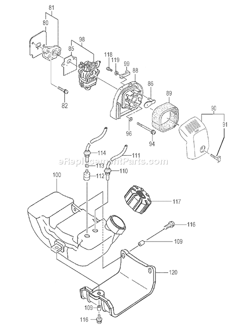 Page G Diagram and Parts List for TBC-340  Tanaka Trimmer