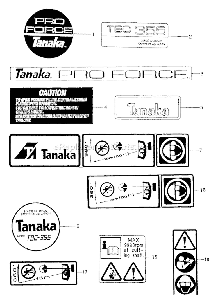 Page I Diagram and Parts List for TBC-355  Tanaka Trimmer