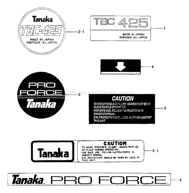 Page G Diagram and Parts List for TBC-425  Tanaka Trimmer