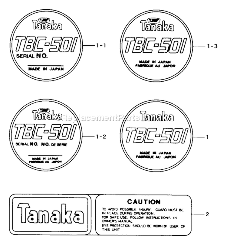 Page H Diagram and Parts List for TBC-501  Tanaka Trimmer