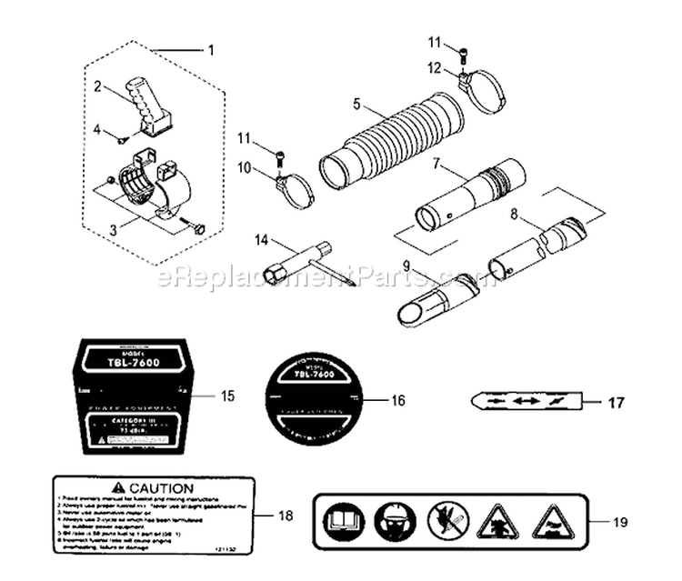 Page G Diagram and Parts List for TBL-7600  Tanaka Leaf Blower / Vacuum
