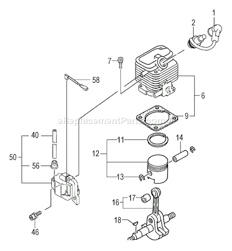 Page E Diagram and Parts List for TC-2300  Tanaka Engine