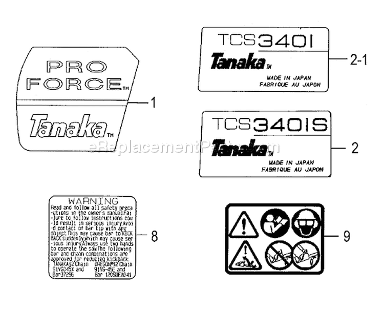 Page C Diagram and Parts List for TCS-3401S  Tanaka Chainsaw