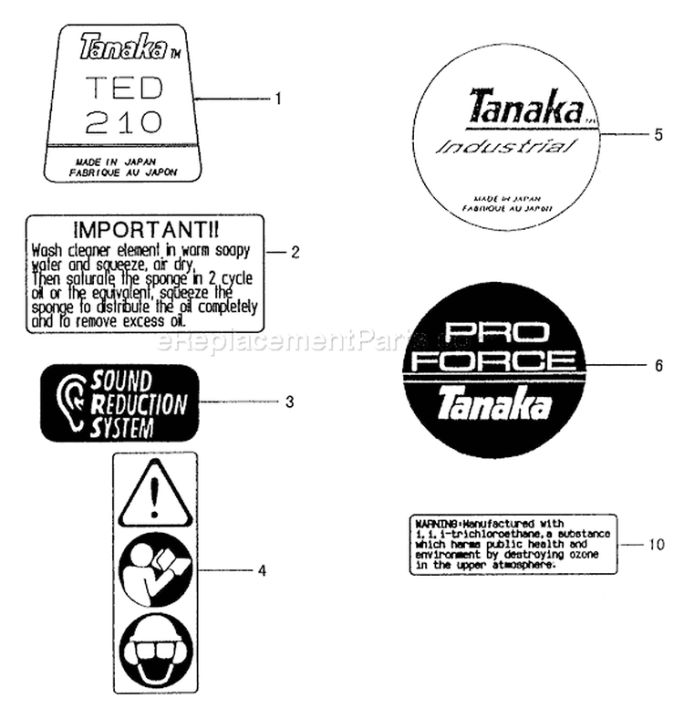 Page D Diagram and Parts List for TED-210  Tanaka Gas Engine Drill