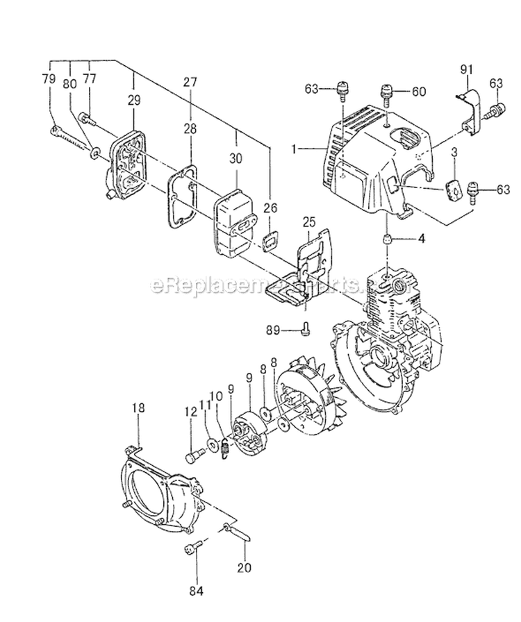 Page E Diagram and Parts List for TED-262R S279070 Tanaka Gas Engine Drill
