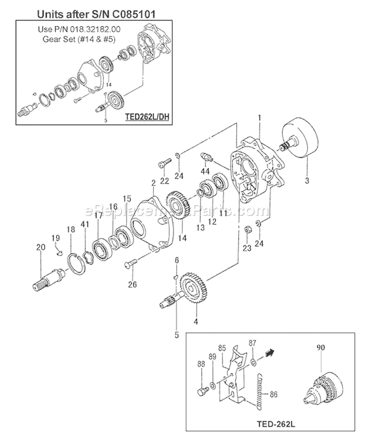 Page K Diagram and Parts List for TED-262  Tanaka Gas Engine Drill