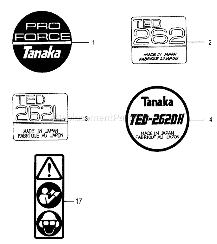 Page H Diagram and Parts List for TED-262  Tanaka Gas Engine Drill