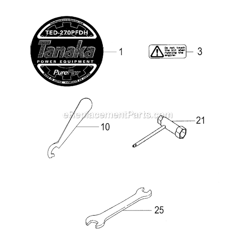 ToolsLabels Diagram and Parts List for TED-270PFDH  Tanaka Gas Engine Drill