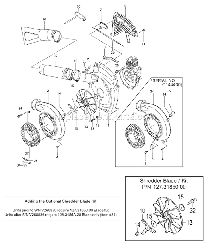 Page G Diagram and Parts List for THB-2510  Tanaka Leaf Blower / Vacuum