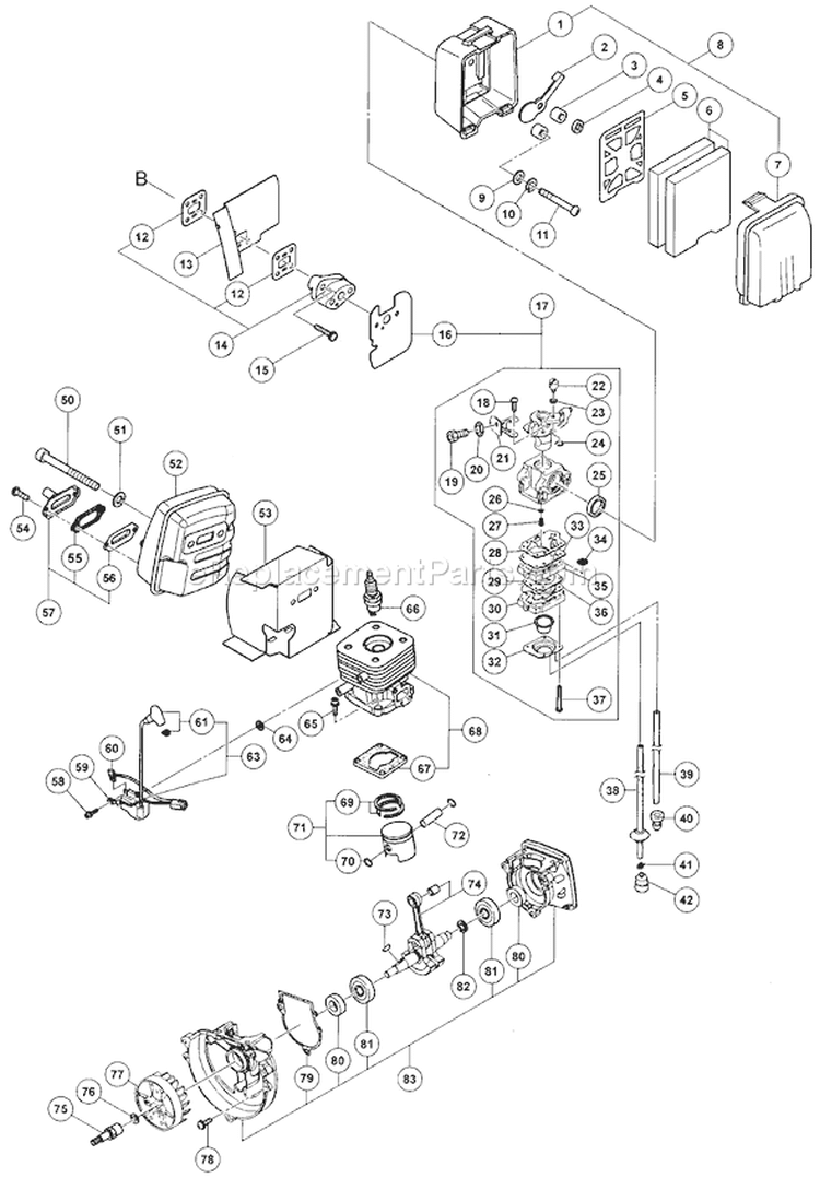 Page B Diagram and Parts List for THB-260PF  Tanaka Leaf Blower / Vacuum