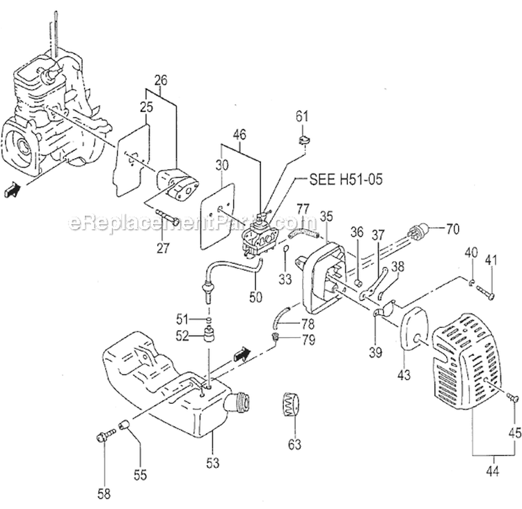 Engine-1 Diagram and Parts List for THT-210SA  Tanaka Hedge Trimmer
