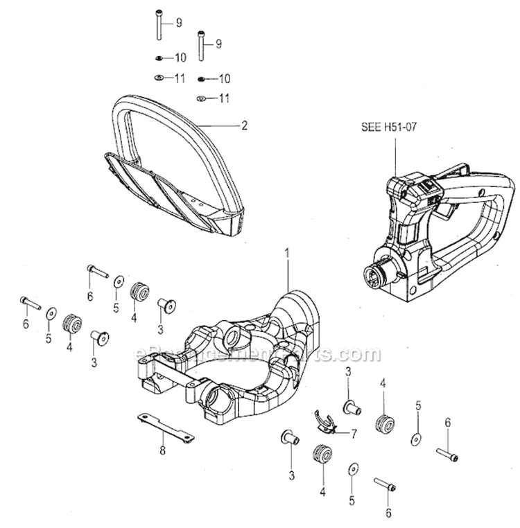 Front Handle Diagram and Parts List for THT-210SA  Tanaka Hedge Trimmer