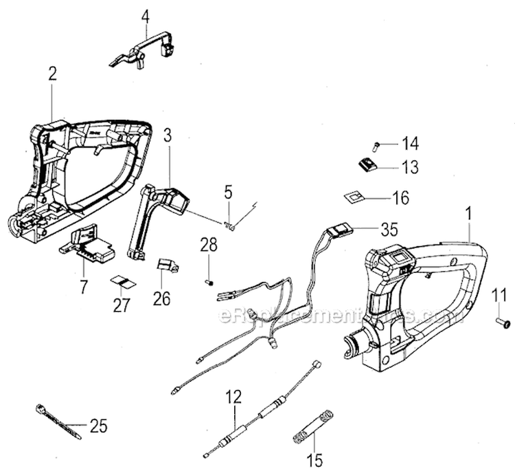 Rear Handle Diagram and Parts List for THT-210SA  Tanaka Hedge Trimmer