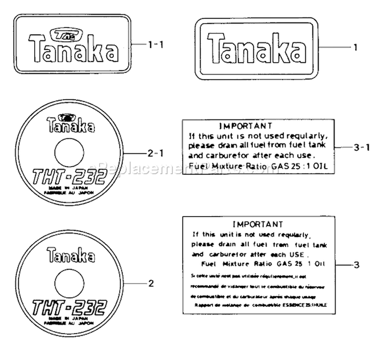 Page G Diagram and Parts List for THT-232  Tanaka Hedge Trimmer