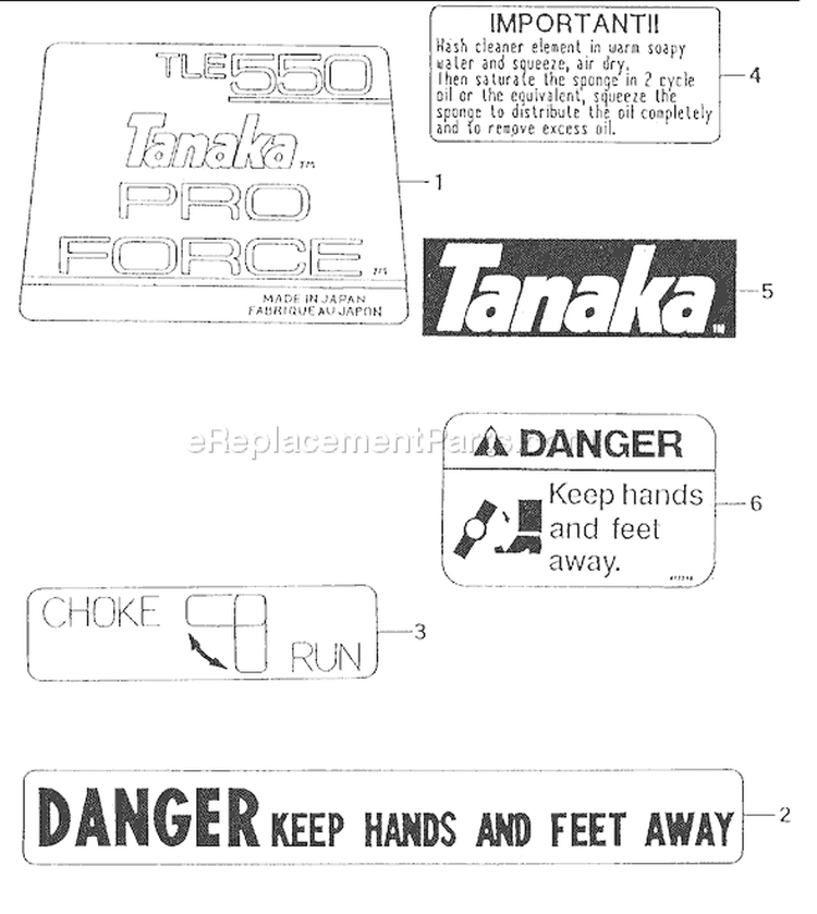 Page G Diagram and Parts List for TLE-550  Tanaka Edger