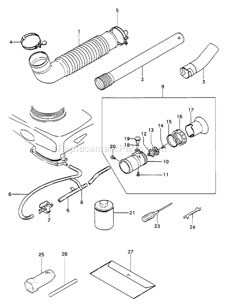Page A Diagram and Parts List for TMS-450  Tanaka Leaf Blower / Vacuum