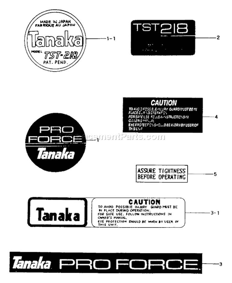 Page H Diagram and Parts List for TST-218  Tanaka Trimmer