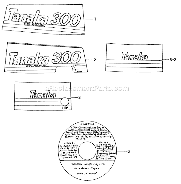 Page D Diagram and Parts List for TOB-300  Tanaka Engine