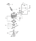Cylinder, Piston, Crankshaft, Ignition Diagram and Parts List for HTS-2530PF  Tanaka Hedge Trimmer
