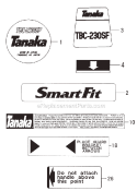 Decals Diagram and Parts List for TBC-230SF  Tanaka Trimmer