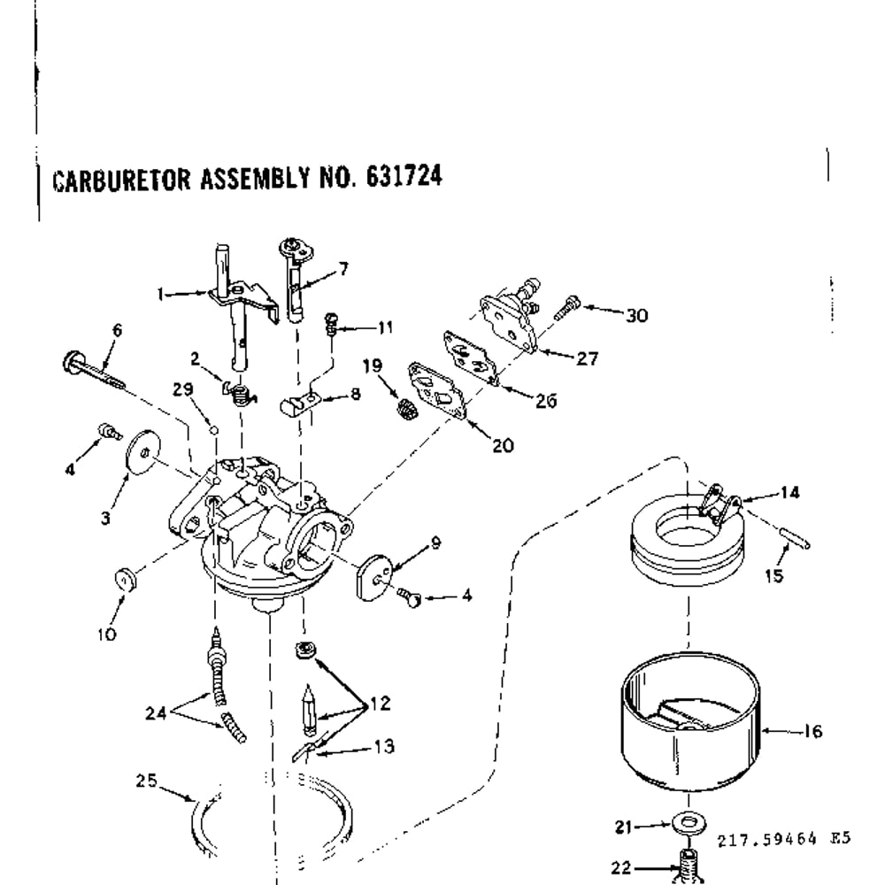 Carburetor Assembly Diagram and Parts List for TYPE642-15B  Tecumseh Engine