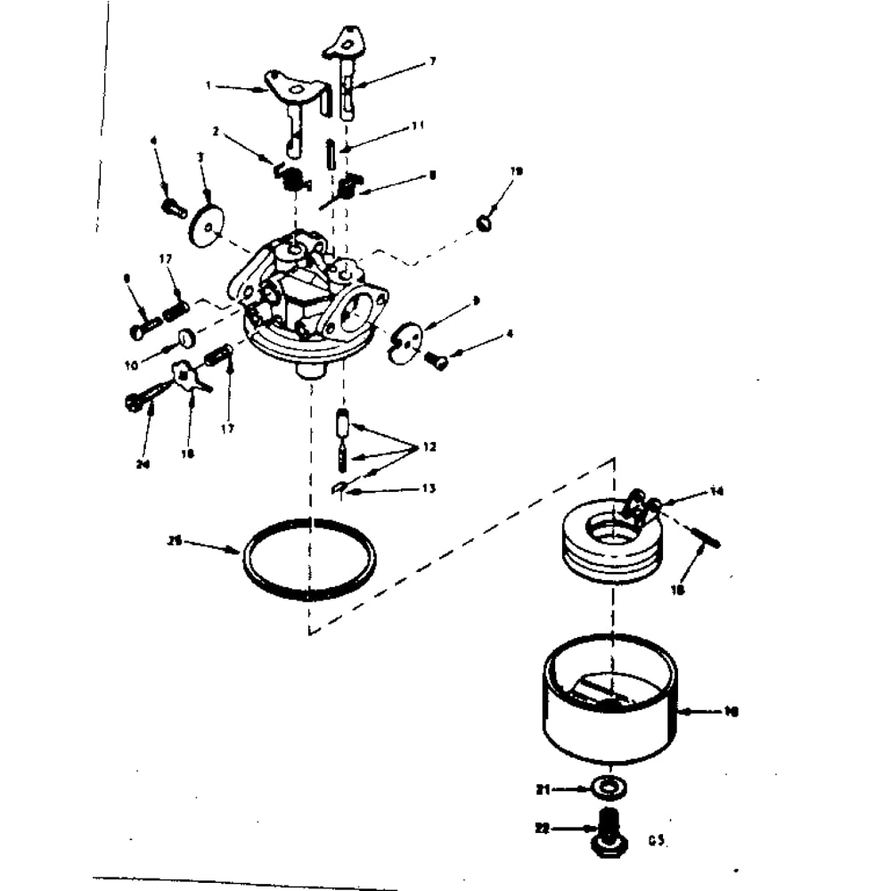 Carburetor Assembly No. 631740 Diagram and Parts List for TYPE381  Tecumseh Engine