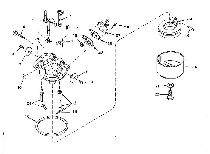 Carburetor Diagram and Parts List for 643-23  Tecumseh Engine